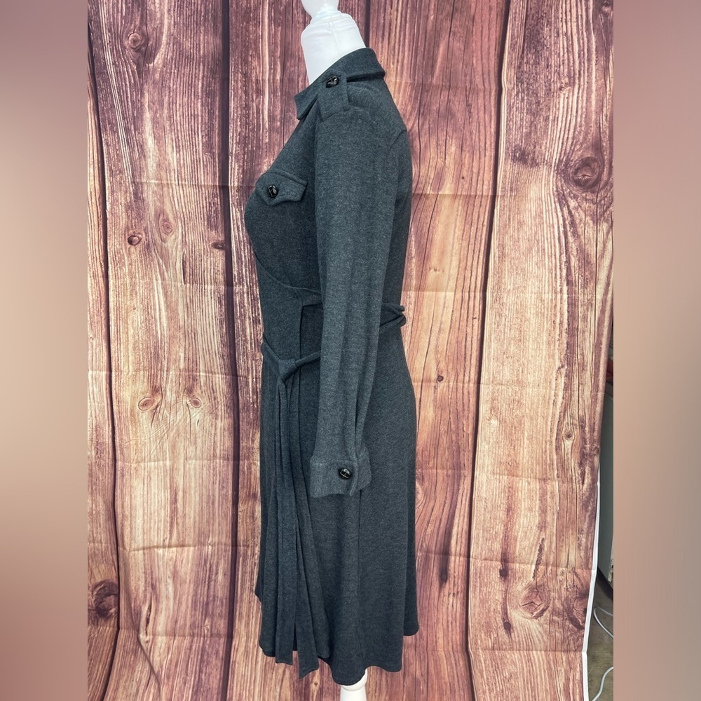 Ann Taylor LOFT military style dark gray faux wrap dress women’s size 0 - Picture 3 of 16